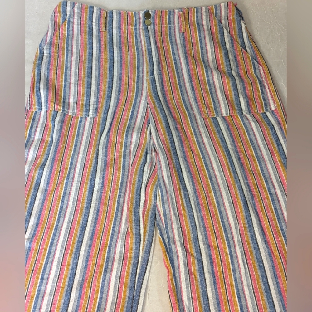 Women's Seven7 Multicolored Striped Linen Wide Leg Cropped Pants Boho Beach